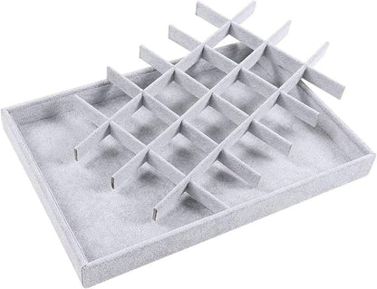 Gray Velvet Stackable 24 Grid Jewelry Tray Showcase Display Organizer Holder - Image 4