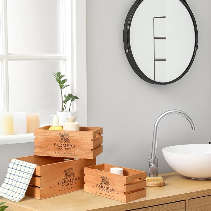 Barydat Set of 5 Wood Crates for Display Decorative Nesting Wooden Crate Storage - Image 5
