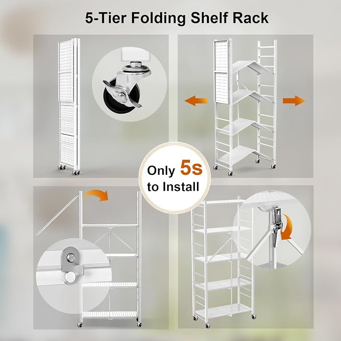 Himix Storage Shelves with 20 Hooks, 5-Tier Foldable Shelves - Image 4
