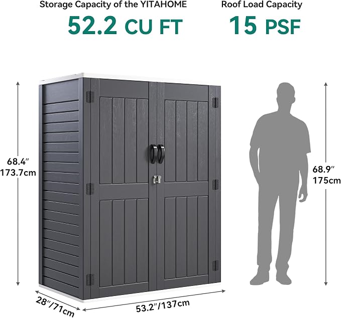 YITAHOME 59 cuft Vertical Outdoor Storage Shed w/o Shelf, 5.6 x 2.3 ft Lockable - Image 7