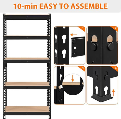 Topeakmart 5-Tier Utility Shelves, Metal Storage Shelves, Adjustable Shelving - Image 5