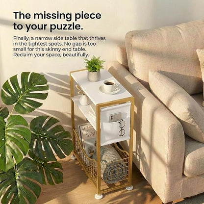 Skinny Side Table with Storage, 3 Tier Slim Side Tables - Image 6