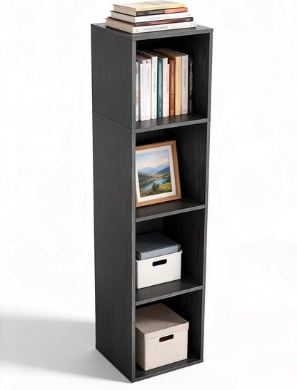 4 Cube Storage Organizer, 4 Tier Cube Low Bookcase Freestanding Storage Display by NewBeth