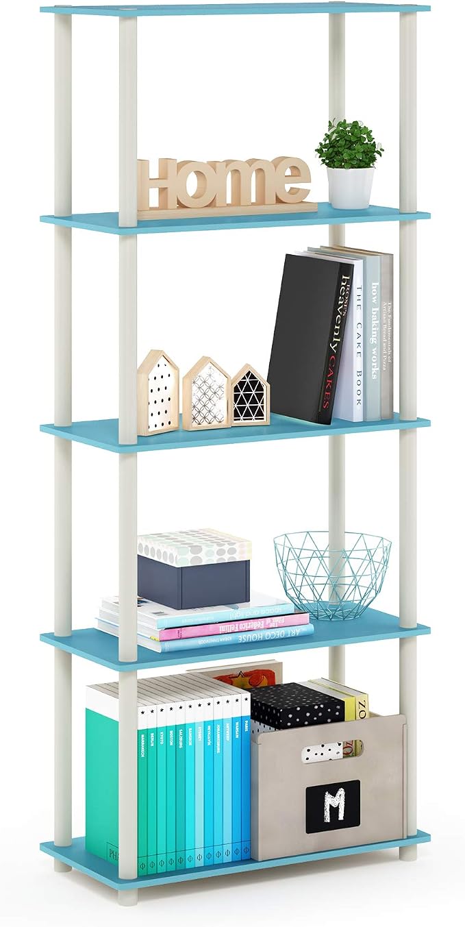 Furinno TURN-N-TUBE Storage Shelves, 5-Tier Book Shelf, Corner Shelf, Toolless by Furinno-FitsYourSpaceFitsYourBudget