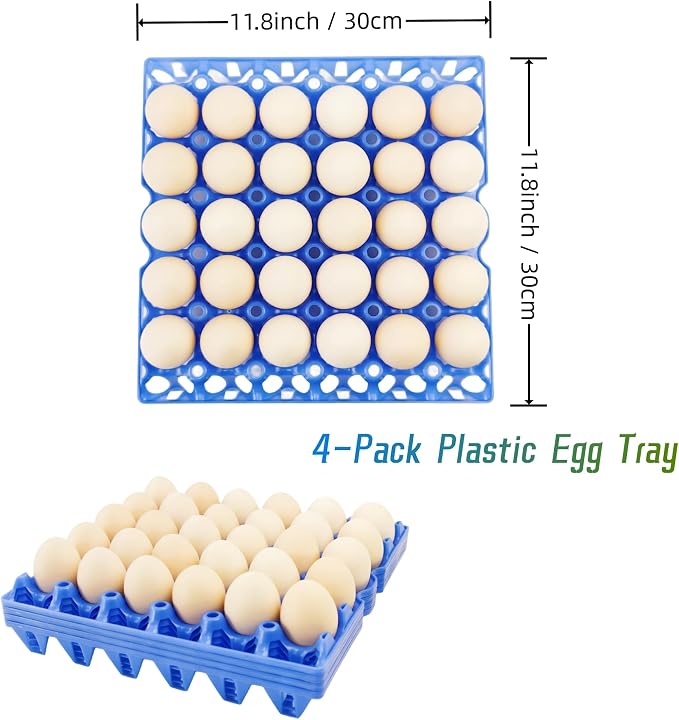 4-Pack Blue Rectangular Plastic Egg Tray, Stackable Egg Crates, 30-Egg Capacity - Image 3