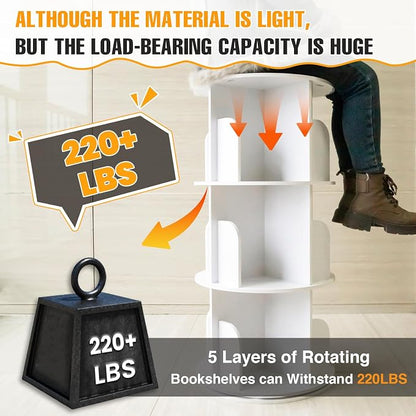 RUNSUNSPRI 5 Tier Rotating Bookshelf Tower, Spinning Bookshelf, Revolving 360° - Image 6