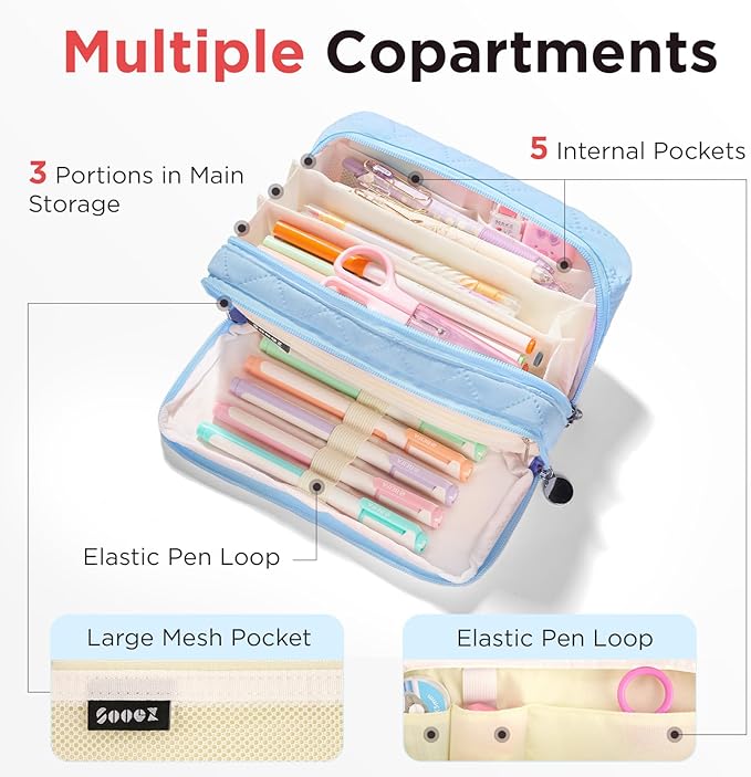 Sooez Large Pencil Case Pouch, Extra Big Pencil Bag - Image 4