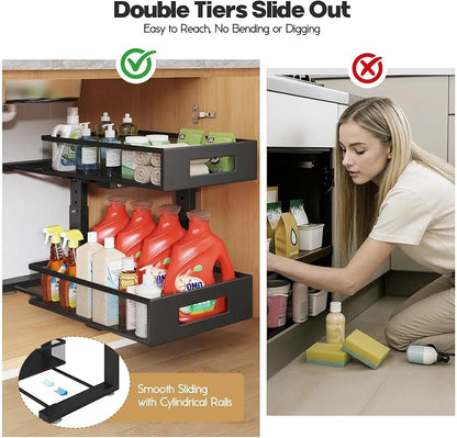 Under Sink Organizer, 2-Tier Dual Pull Out Cabinet Organizer Drawers - Image 7