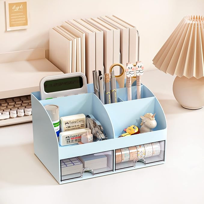 COMFYROOM Desk Organizer with 6 Compartments and 2 Drawers, Plastic Makeup - Image 3