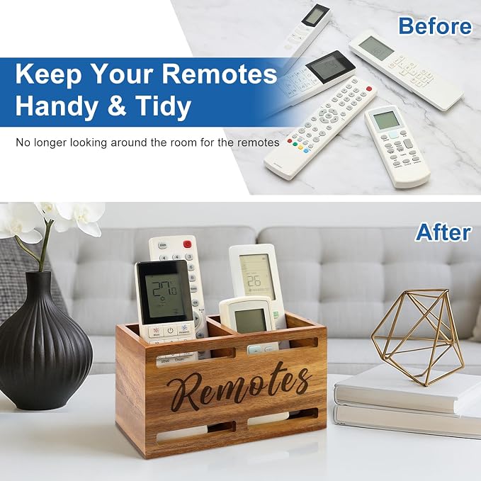 Hilislog Acacia Wood Remote Control Holder Wall Mount Wooden Caddy TV Remote - Image 6