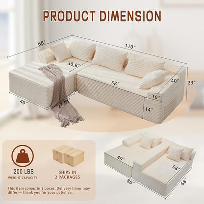 Korser 108" L-Shaped Modular Sectional Sofa - Image 3