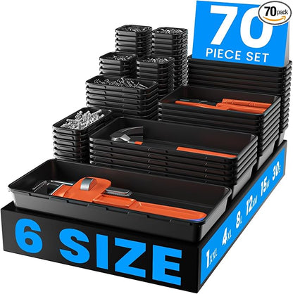 A-LUGEI【70】【6 Size】Tool Box Organizer Tray Divider Set, 【Black】 Desk Drawer by A-LUGEI