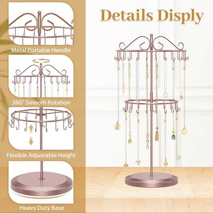 MODOWEY Rotating Necklace Holder Organizer Display Stand - Image 4