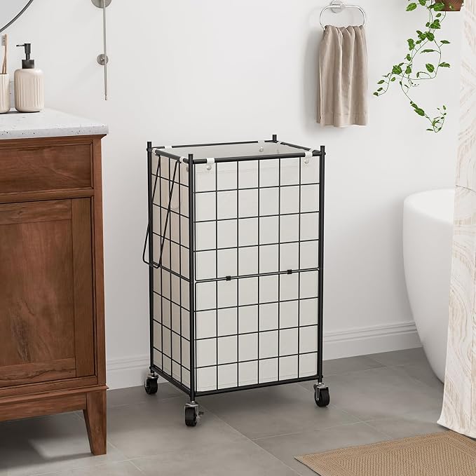 WOWLIVE Laundry Hamper with Wheels, Metal Wire Frame Rolling Laundry Basket - Image 2