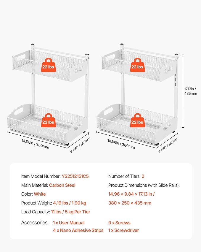 VEVOR Under Sink Organizer, 2 Pack 2-Tier Pull Out Cabinet Organizer - Image 7