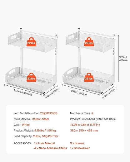 VEVOR Under Sink Organizer, 2 Pack 2-Tier Pull Out Cabinet Organizer - Image 7
