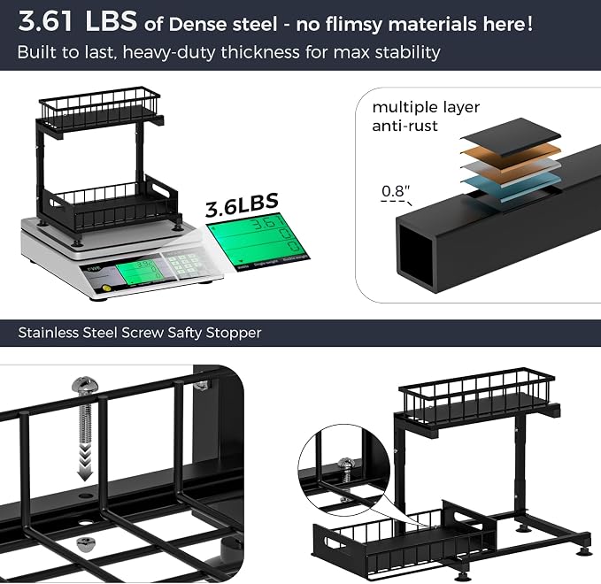 Under Sink Organizer, 2-Tier Pull Out Cabinet Drawer - Image 4