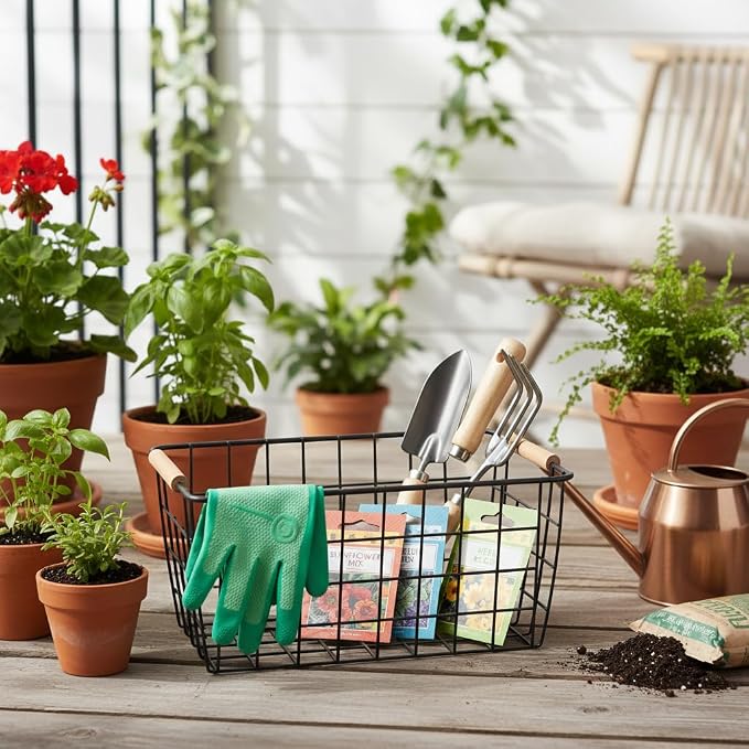 LeleCAT Wire Baskets with Wooden Handles Wire Storage Organizer Bin Baskets - Image 5