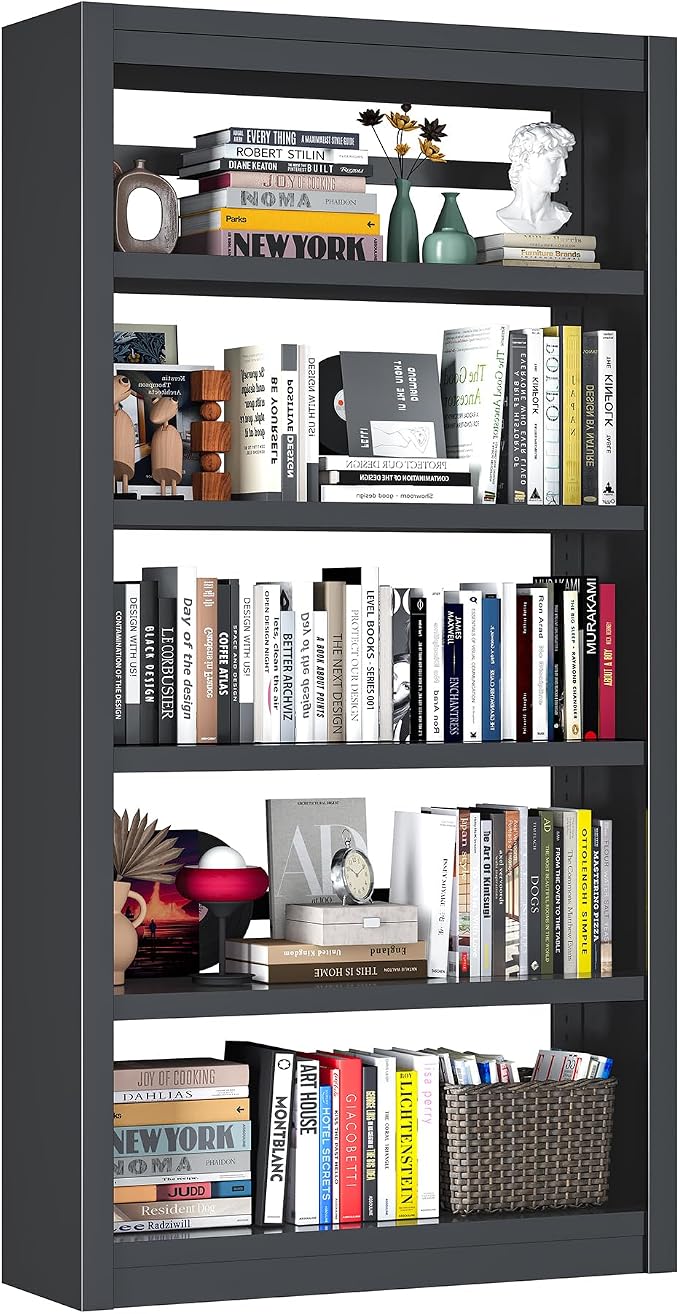 Bookcase, 5-Shelf Industrial Bookshelf, Large Storage Space, Adjustable by LyAosdFu