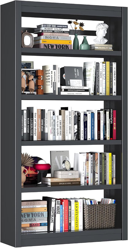 Bookcase, 5-Shelf Industrial Bookshelf, Large Storage Space, Adjustable by LyAosdFu
