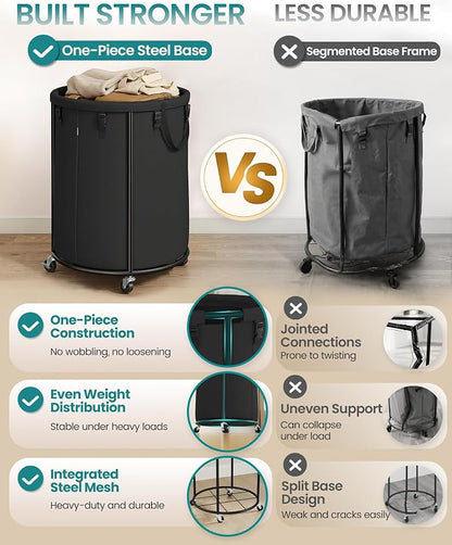 SONGMICS Laundry Basket with Wheels, Rolling Laundry Hamper with Steel Frame - Image 3