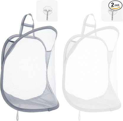 Ouligay 2Pcs Hanging Laundry Hamper Bag, Mesh Hanging Laundry Basket, Foldable by Ouligay