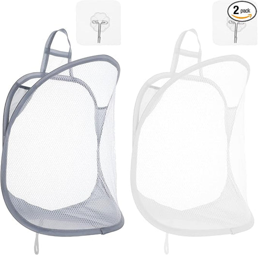 Ouligay 2Pcs Hanging Laundry Hamper Bag, Mesh Hanging Laundry Basket, Foldable by Ouligay