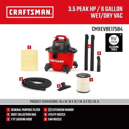 CRAFTSMAN CMXEVBE17584 6 Gallon 3.5 Peak HP Wet Dry Vac, Portable Shop Vacuum - Image 3