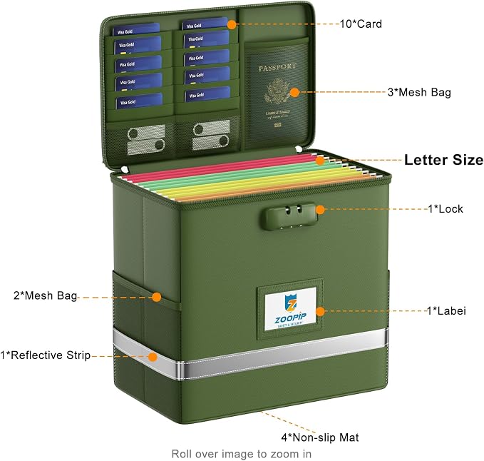 Fireproof File Box with Lock, Collapsible Document Organizer, Reflective Strip - Image 3