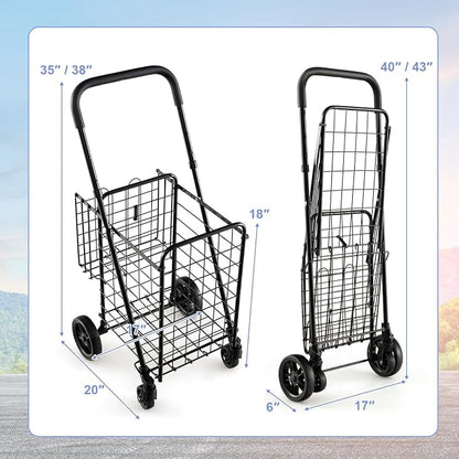 Goplus Folding Shopping Utility Cart, Double Basket and 360° Swivel Wheels - Image 8