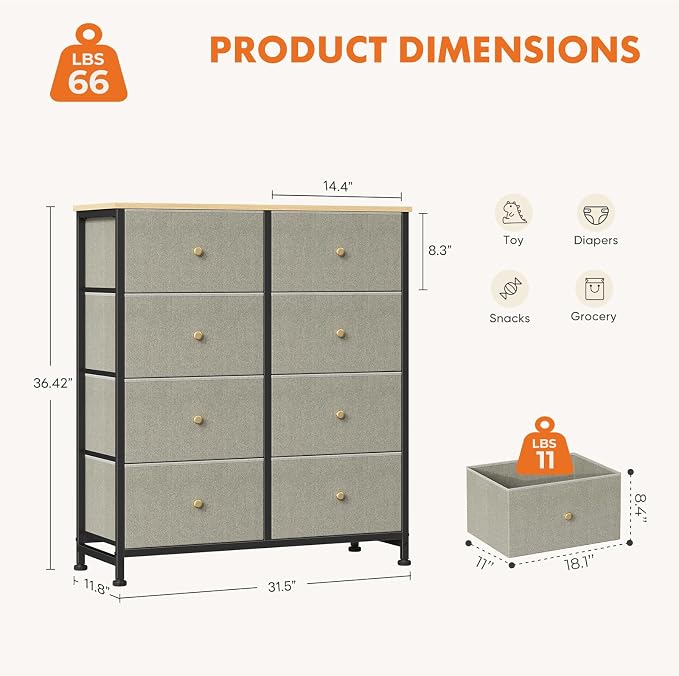 Sweetcrispy 8 Drawer Dresser for Bedroom Tall, Organizer Storage Drawers | - Image 3