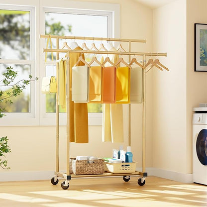 HYSEYY Double Rods Clothes Rack, Sturdy Rolling Clothing Rack, Portable - Image 8