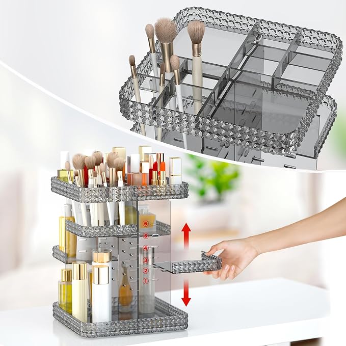 Rotating Makeup Organizer, Large Capacity Cosmetic Display Case, Acrylic - Image 5