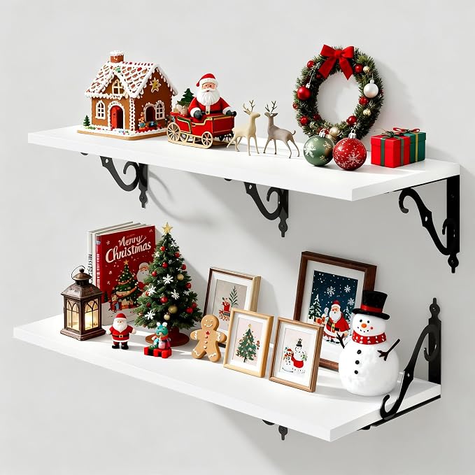 White Floating Shelves for Wall, 12 Inch Deep Floating Shelf by FunMemories