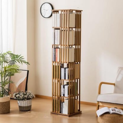 Bamboo 360° Rotating Bookshelf, 6-Tier Corner Bookcase Tower by ABAMFUR