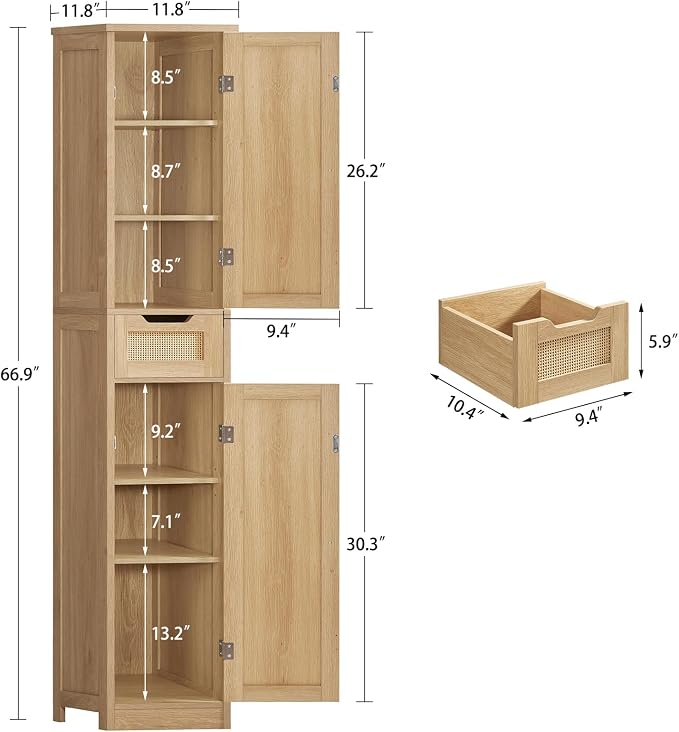 Iwell Tall Bathroom Cabinet, Slim Narrow Storage Cabinet - Image 3