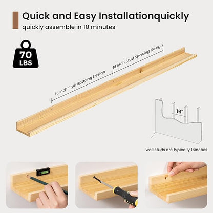 Picture Ledge Shelf, Floating Shelves Set of 2, 48 Inches Solid Wood Nursery - Image 5