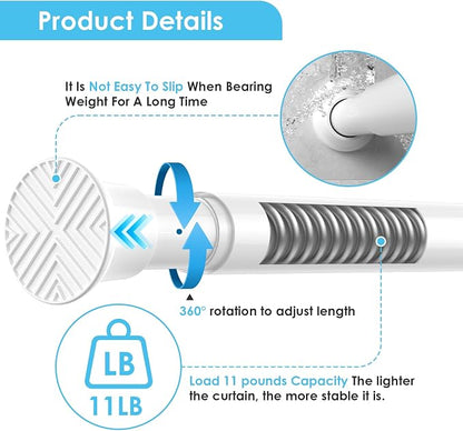 2Pcs Tension Curtain Rod 24 To 46 Inch White Shower Curtain Rod No Drilling - Image 5