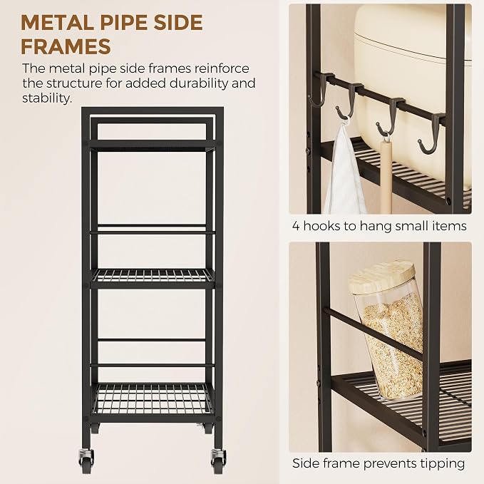3-Tier Metal Storage Rack with Industrial Wheels, Mesh Shelving Unit with - Image 6