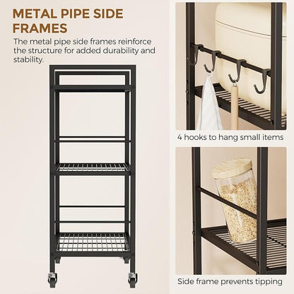 3-Tier Metal Storage Rack with Industrial Wheels, Mesh Shelving Unit with - Image 6