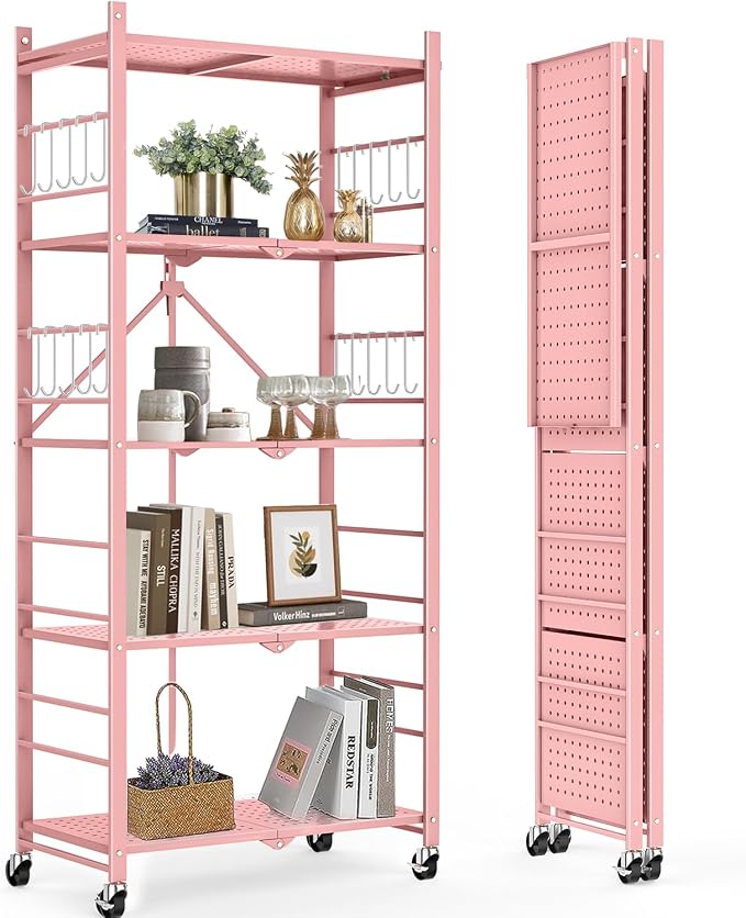 Himix Storage Shelves with 20 Hooks, 5-Tier Foldable Shelves - Image 8