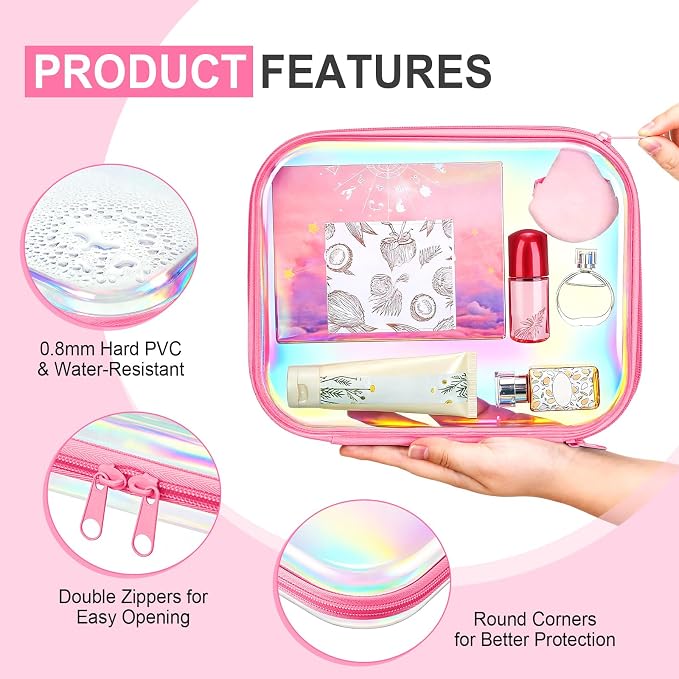 Hoolerry 4 Pcs Hard Clear Zipper Case Makeup Bags Plastic Pencil Pouch - Image 3