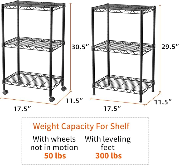 SINGAYE 3 Small Shelves Storage Shelf Wire Shelving Unit Metal Shelf Adjustable - Image 3