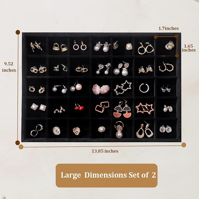 Large Velvet Jewelry Tray 2 Pack Stackable Jewelry Display Drawer Inserts Trays - Image 6