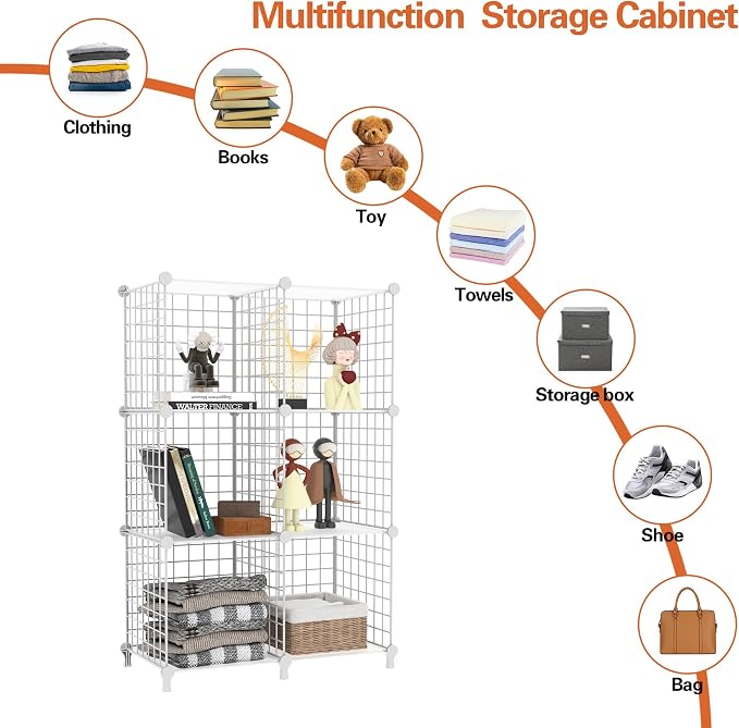 AWTATOS Wire 6 Cube Storage Organizer, Closet Storage Shelves Stackable | Metal - Image 6