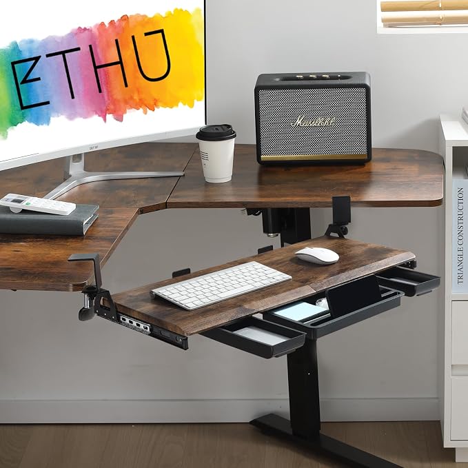 ETHU Keyboard Tray Under Desk, Ergonomic Corner Keyboard Tray - Image 6