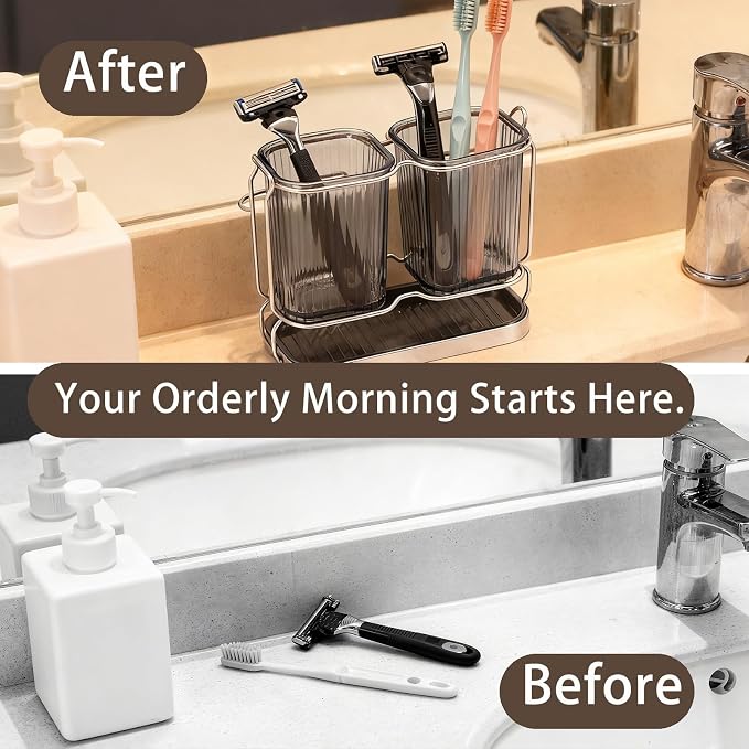 2-Pack Grey Toothbrush Holders, Wall Mounted or Countertop Toothbrush Holders - Image 4