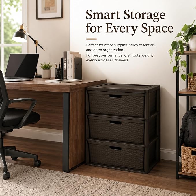 Wide 3-Drawer Plastic Storage Tower, Cross-Weave Floor Cabinet, tool-free - Image 6