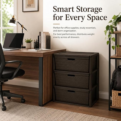 Wide 3-Drawer Plastic Storage Tower, Cross-Weave Floor Cabinet, tool-free - Image 6