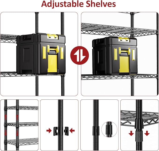 IZEUK 5-Tier Black Metal Storage Shelves, Heavy Duty Wire Shelving Unit - Image 4